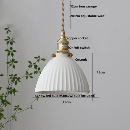 DecorBites™ Ceramic LED Pendant Light Fixture with Adjustable Wire, Brass Knob Switch