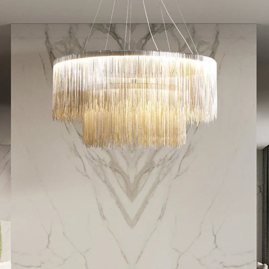 DecorBites™ LED Tassel Chandelier Pendant Light for Living Room Villa Hall Silver Lustre