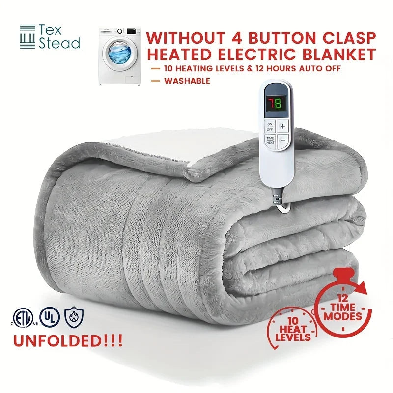 Decobites Electric Heated Blanket Throw: 10 Temp Settings, Auto Shut Off, Machine Washable