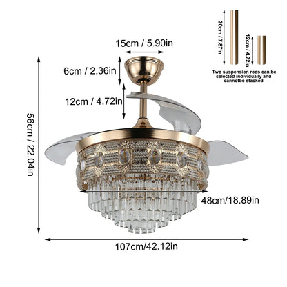 DecorBites™ Gold Smart Ceiling Fan Chandelier with LED Lights, 6 Speeds, 3 Heads