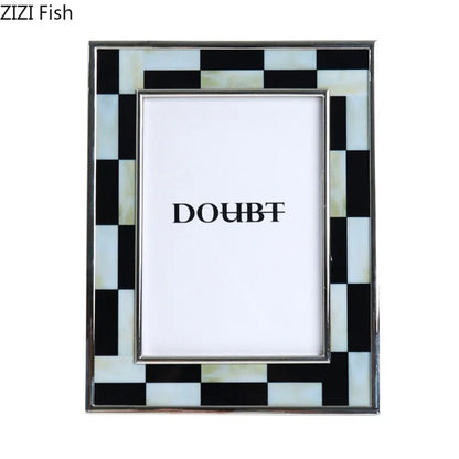 DecorBites™ Black White Plaid Metal Photo Frame Abstract Desktop Decoration Display Frames