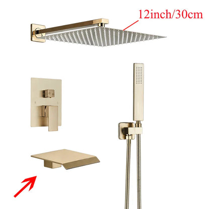 Sistema de ducha mural DecorBites™ negro con teleducha - Grifo de agua de lluvia de 12/16 pulgadas