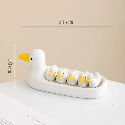 DecorBites™ Duck Chopstick Holder Tray White Rabbit Porcelain Plate Home Decor