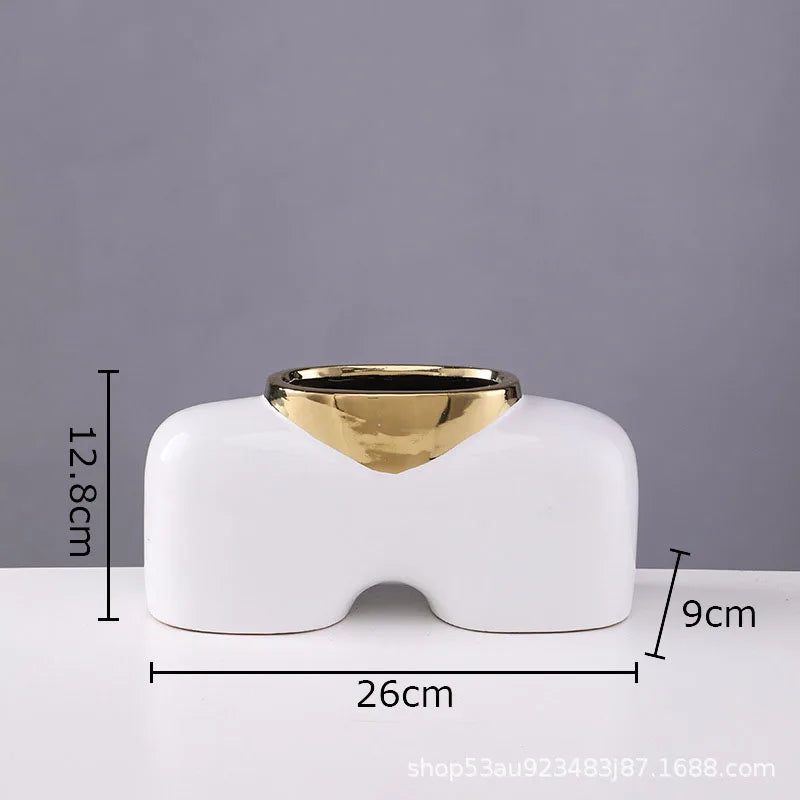 DecorBites™ Gold Ceramic Vase Desk Decor Artificial Flower Arrangement Aesthetic Room Vase