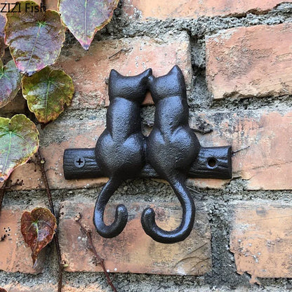 DecorBites™ Cat Hook Hanging Shelf: Decorative Cast Iron Wall Coat Rack for Outdoor Decoration