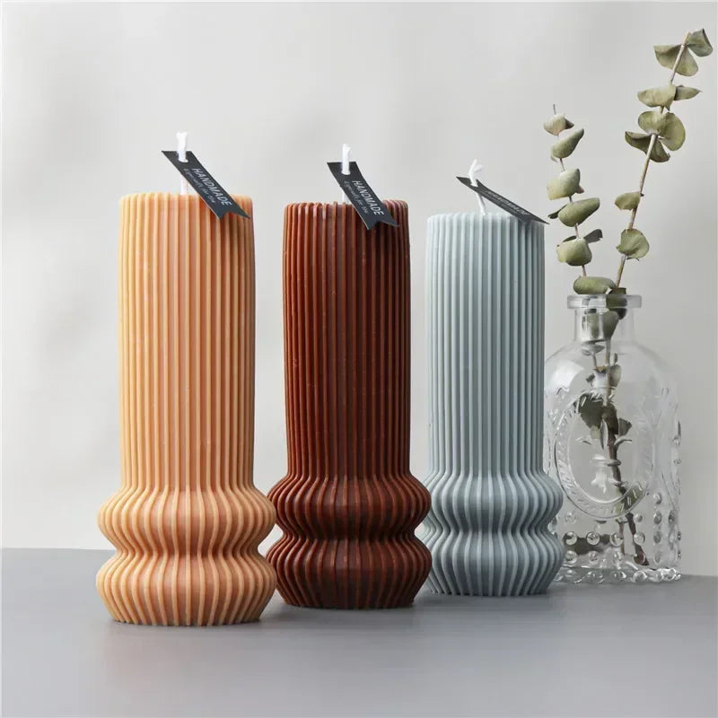 DIY New Cylindrical Tall Twirl Pillar Candle Mold Ribbed Aesthetic Twist Swirl Silicone Mould Geometric Striped Soy Wax Mold