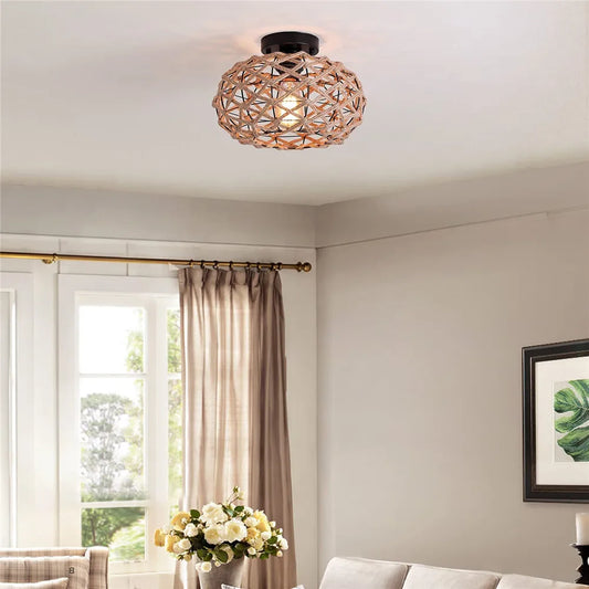 DecorBites™ Hemp Rope Cage Ceiling Light Fixture for Farmhouse Decor