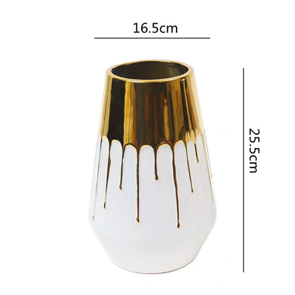 DecorBites™ Golden Ceramic Vase for Wedding and Home Decor