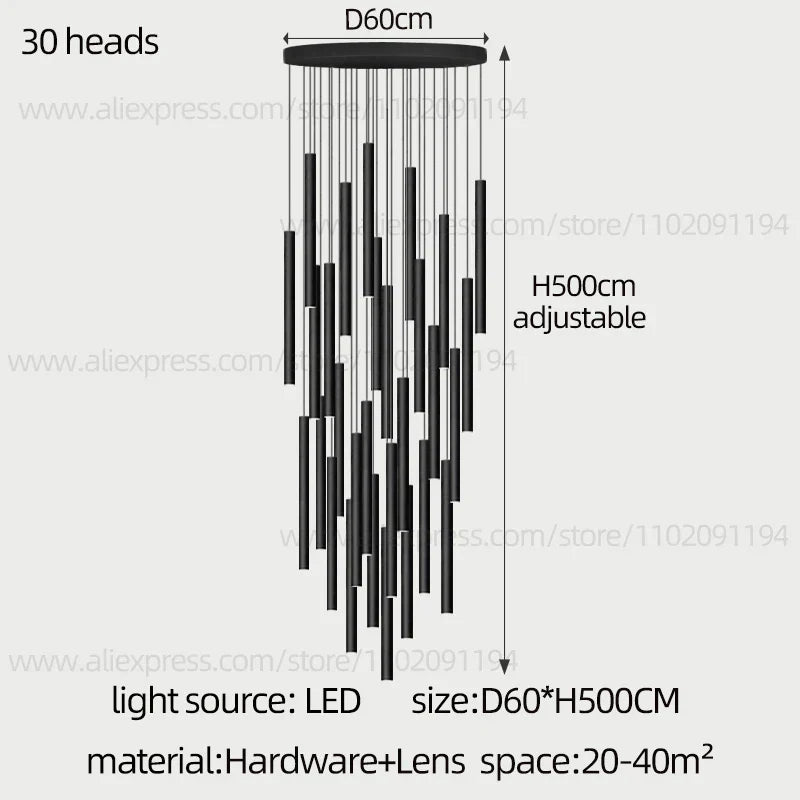 DecorBites™ Cylindrical LED Staircase Chandelier Suspension Light - Modern Villa Water Pipe Fixture