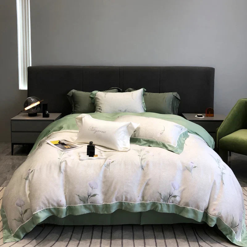 DecorBites™ Eucalyptus Lyocell Flowers Duvet Set with Sheet & Pillowcases