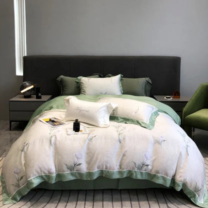 DecorBites™ Eucalyptus Lyocell Flowers Duvet Set with Sheet & Pillowcases