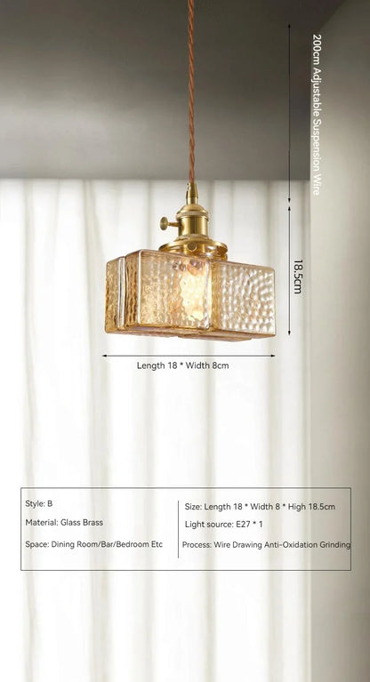 Japanese Vintage Glass Pendant Light in Polished Brass