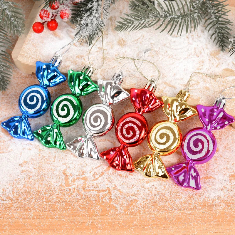 6pcs/box Christmas Candy Pendant Xmas Tree Hanging Ornaments Christmas Decorations For Home 2023 Navidad Noel New Year Kids Gift