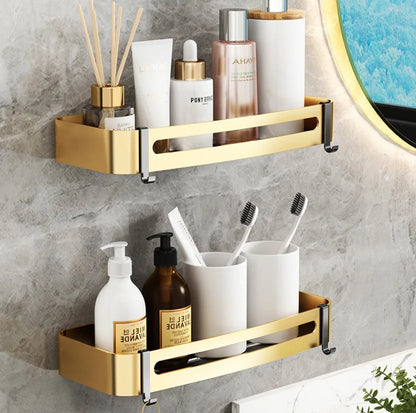 DecorBites™ Gold Bathroom Corner Shelf: Wall-Mounted Triangle Storage Rack for Toiletries