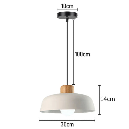 Nordic White Iron Pendant Light With Wood Accent