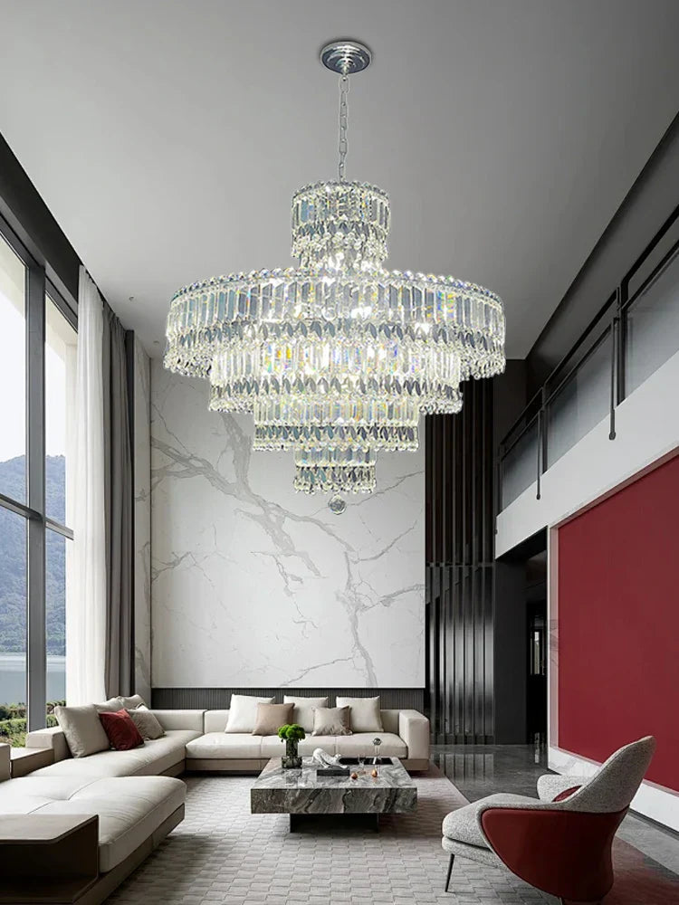 DecorBites™ Large Crystal Chandelier Chrome Hanging Lamp for Dining Room Decor