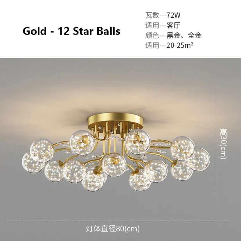 DecorBites™ Glass Bubble Ball Crystal LED Ceiling Light - Black Gold Aesthetic Décor