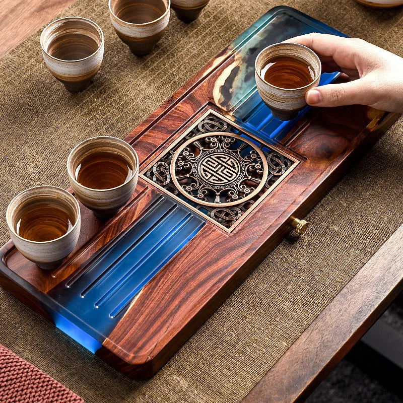 Bandeja de té de resina y madera hecha a mano DecorBites™ | Juego de té de burbujas para el hogar