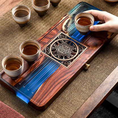 Bandeja de té de resina y madera hecha a mano DecorBites™ | Juego de té de burbujas para el hogar