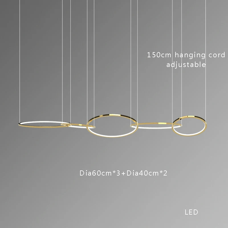 Lámparas colgantes circulares DecorBites™ de acero inoxidable dorado para la decoración del hogar y el comedor