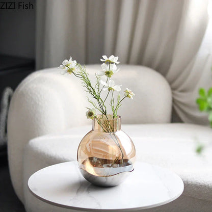 DecorBites™ Amber Glass Vase Desk Decoration Round Floral Room Decor
