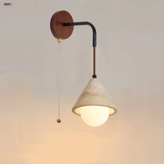 DecorBites™ LED White Glass Wall Light Fixture Modern Pull Chain Switch Bedside Sconce