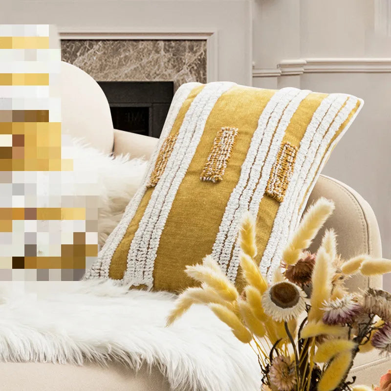 Funda de cojín DecorBites™ con bordado geométrico de rayas circulares | Funda de almohada decorativa para sofá