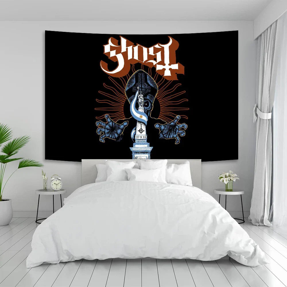 Decobites Metal Ghosts Band Tapestry Flag - Boho Hippie Wall Hanging for Home Decor