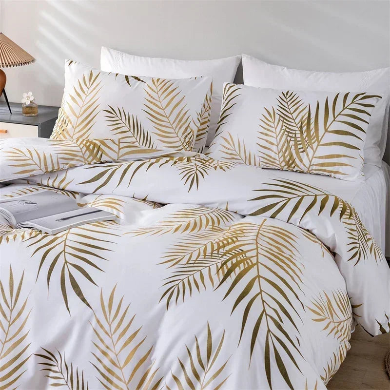 Decobites Gold Print Queen Duvet Set with 2 Pillowcases - Soft & Stylish Bedding Solution