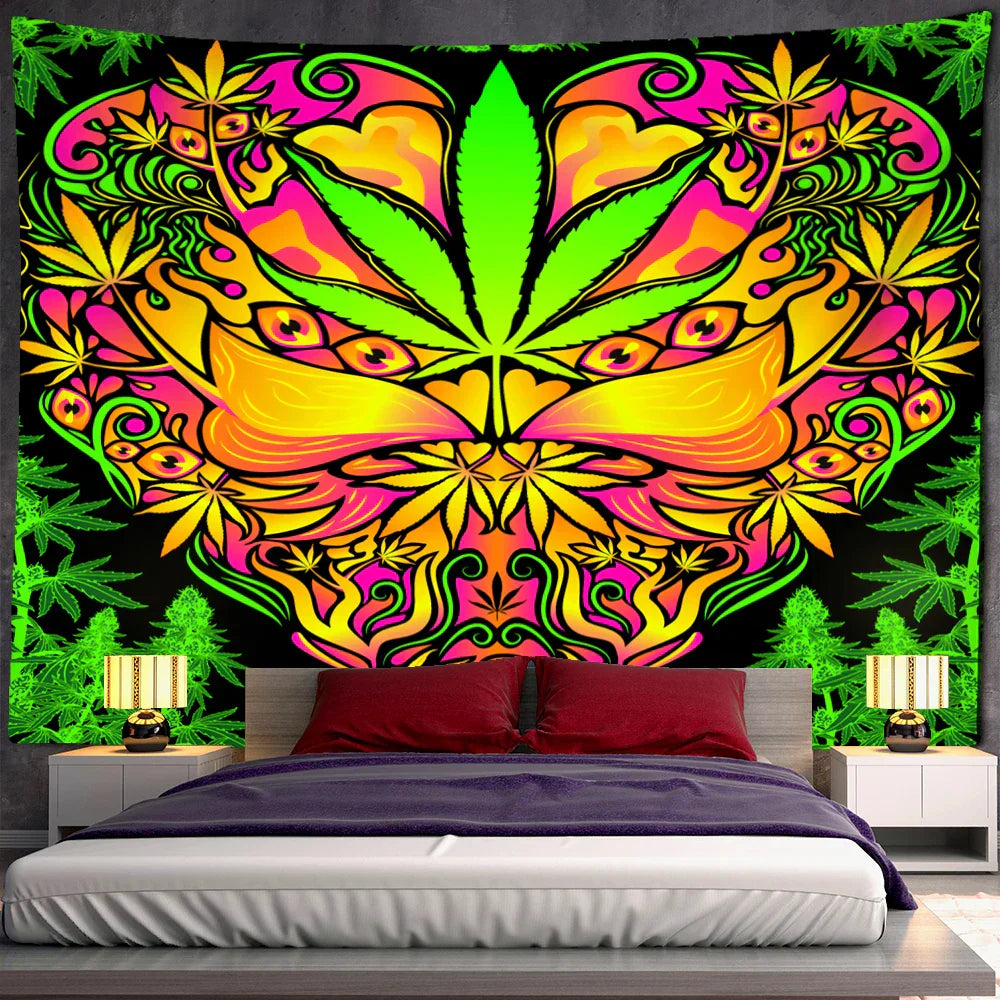 Decobites Maple Leaf Psychedelic Tapestry Wall Hanging: Colorful Boho Decor