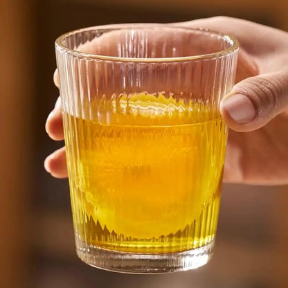 DecorBites™ Glass Cold Water Kettle Set: Transparent Stripe Design, Stainless Steel Lid, 1.6L Capacity