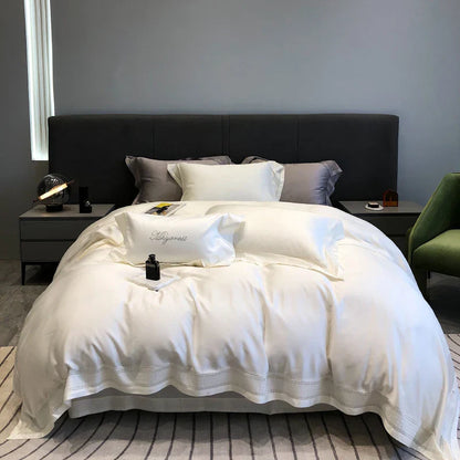 DecorBites™ 1000TC Lyocell Fibre Bedding Set with Broadside Embroidery - Soft, Silky & Pure Color