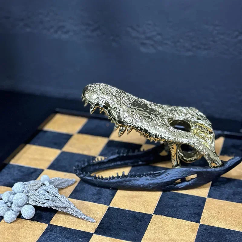 DecorBites™ Golden Dinosaur Bone Crocodile Skull Decor for Stylish Home Decor