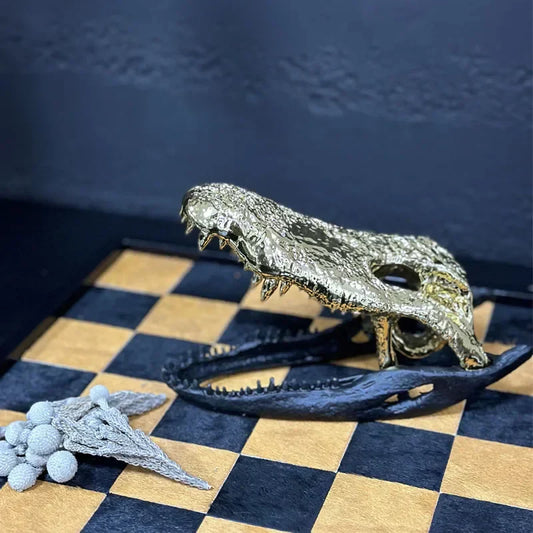 DecorBites™ Golden Dinosaur Bone Crocodile Skull Decor for Stylish Home Decor