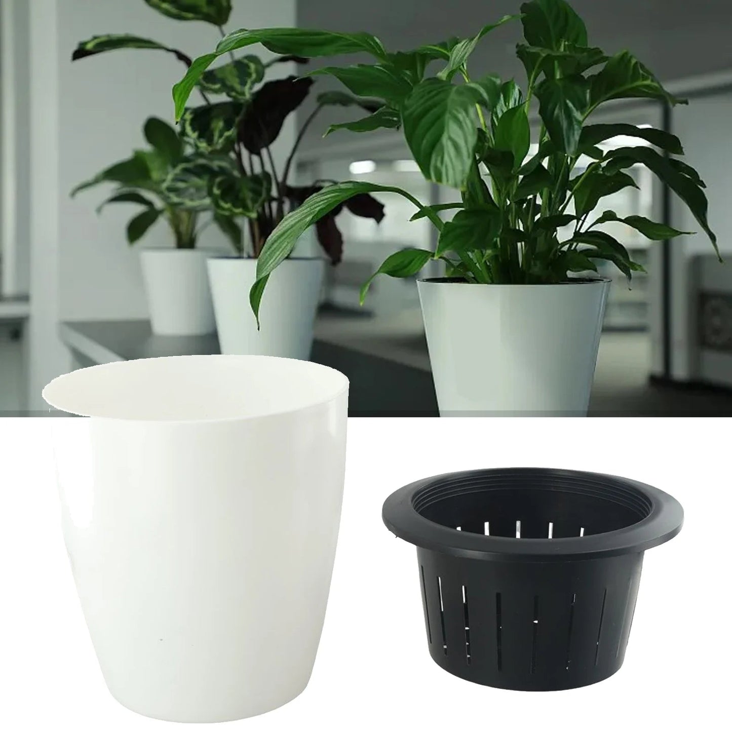 Self-Watering Plastic Flower Pot - Green