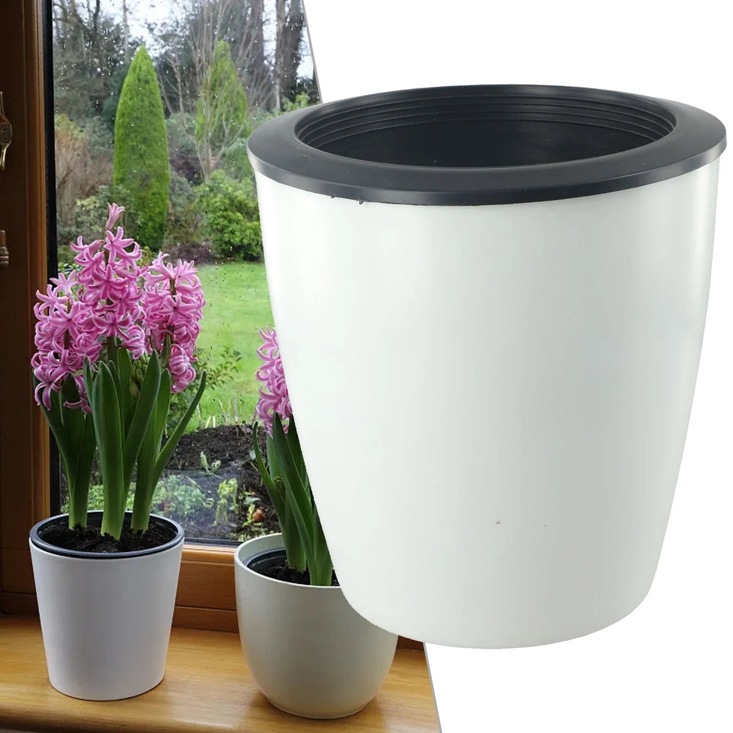 Self-Watering Plastic Flower Pot - Green