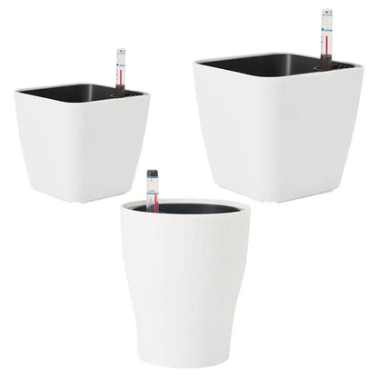 Self-Watering White Plastic Flower Pot