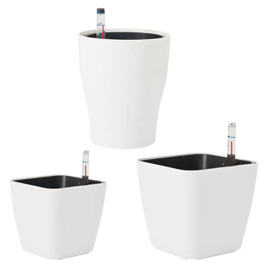 Self-Watering White Plastic Flower Pot