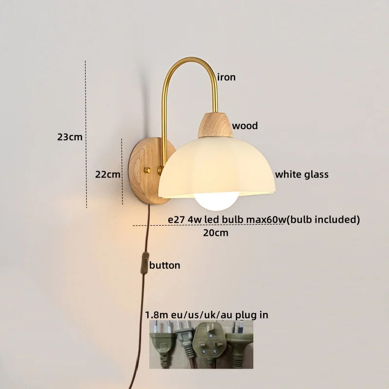 Luces de pared LED de vidrio y madera Decorbites™ Decoración para dormitorio, sala de estar, café, espejo, lámpara de mesita de noche