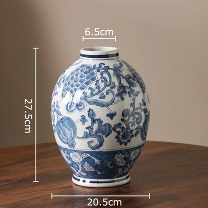 DecorBites™ Blue & White Porcelain Vase Pot for Stylish Room Aesthetic Decor & Flowers