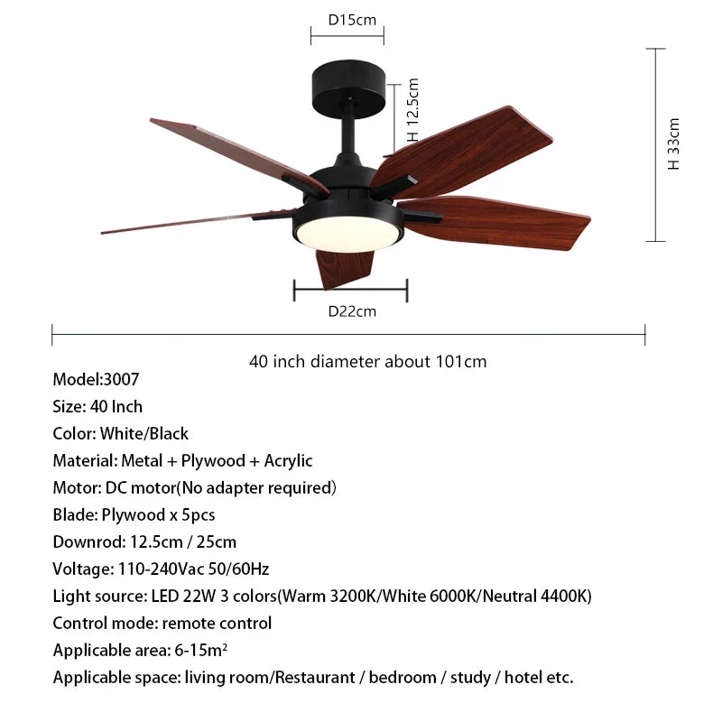 DecorBites™ 40" LED Ceiling Fan with Plywood Blades & Remote Control
