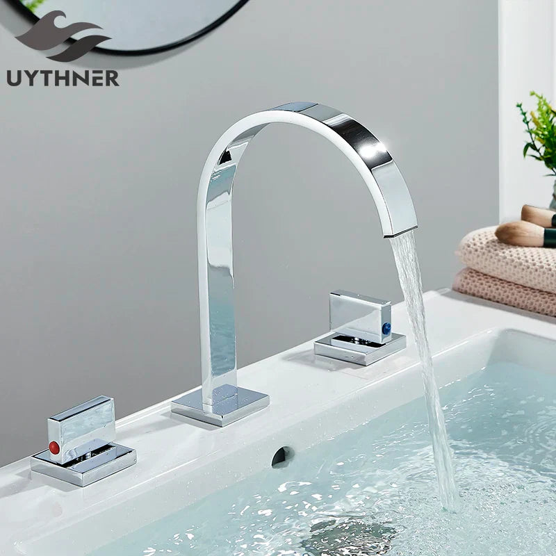 DecorBites™ Dual Handle Basin Faucet: Deck Mounted Hot Cold Water Mixer Taps for Bathroom