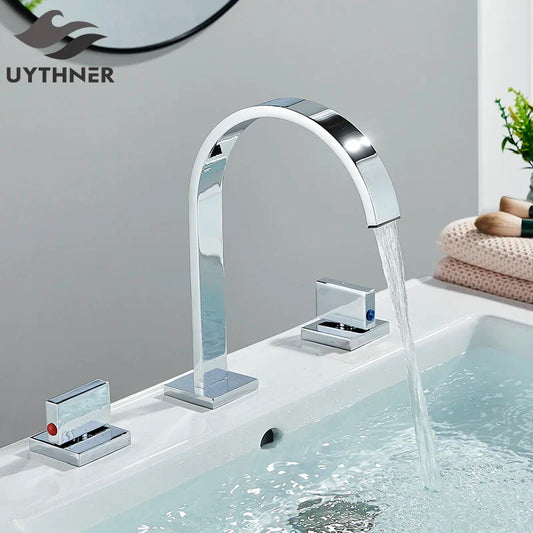 DecorBites™ Dual Handle Basin Faucet: Deck Mounted Hot Cold Water Mixer Taps for Bathroom