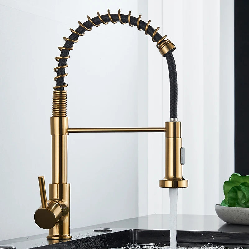 Brushed Gold Kitchen Faucet Pull Down