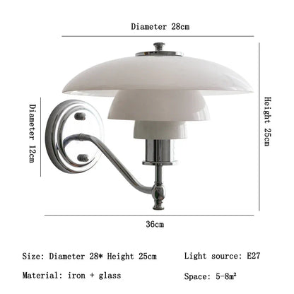 DecorBites™ Glass Wall Lamp Danish Design Chrome Light E27 for Home Decor & Living Room