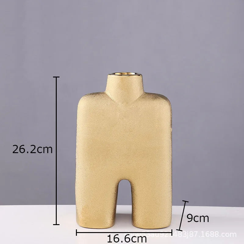 DecorBites™ Gold Ceramic Vase Desk Decor Artificial Flower Arrangement Aesthetic Room Vase