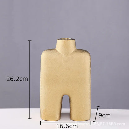 DecorBites™ Gold Ceramic Vase Desk Decor Artificial Flower Arrangement Aesthetic Room Vase