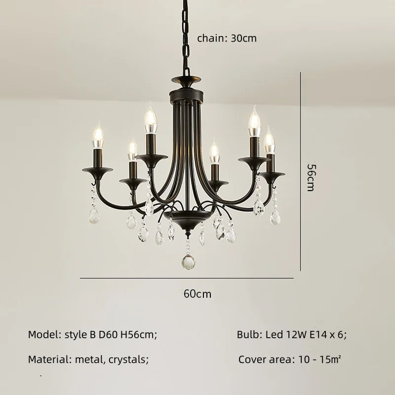 DecorBites™ Black Metal Crystal Chandelier: Artistic LED Lighting for Home Decor