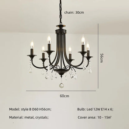 DecorBites™ Black Metal Crystal Chandelier: Artistic LED Lighting for Home Decor