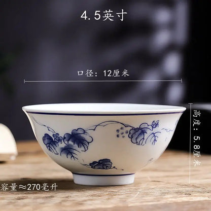DecorBites™ Chinese Blue and White Porcelain Vegetable Plates and Rice Soup Bowls - Set of 2